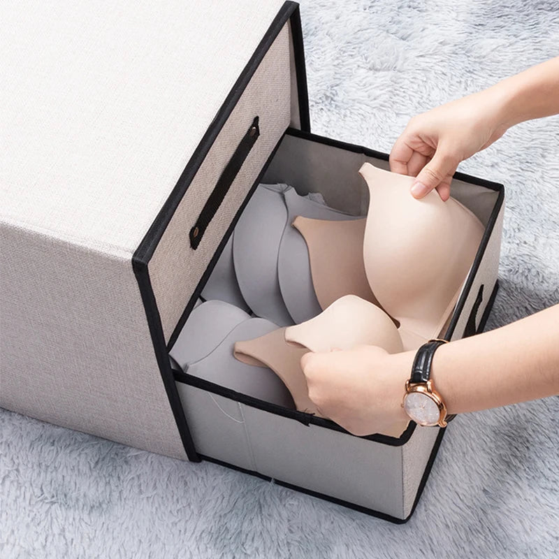 Washable Cotton Linen Storage Box, Fabric Drawer Organizer Basket (Gray)
