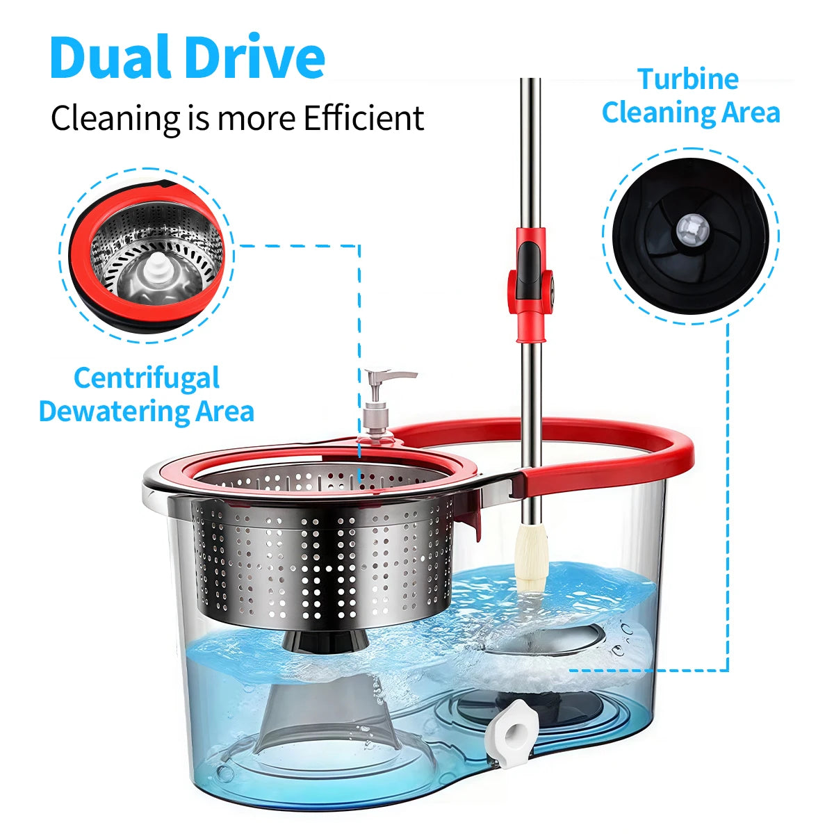 Microfiber Spin Mop and Bucket with Wringer, 360° Rotating Cleaning Mop with 47" Extended Handle