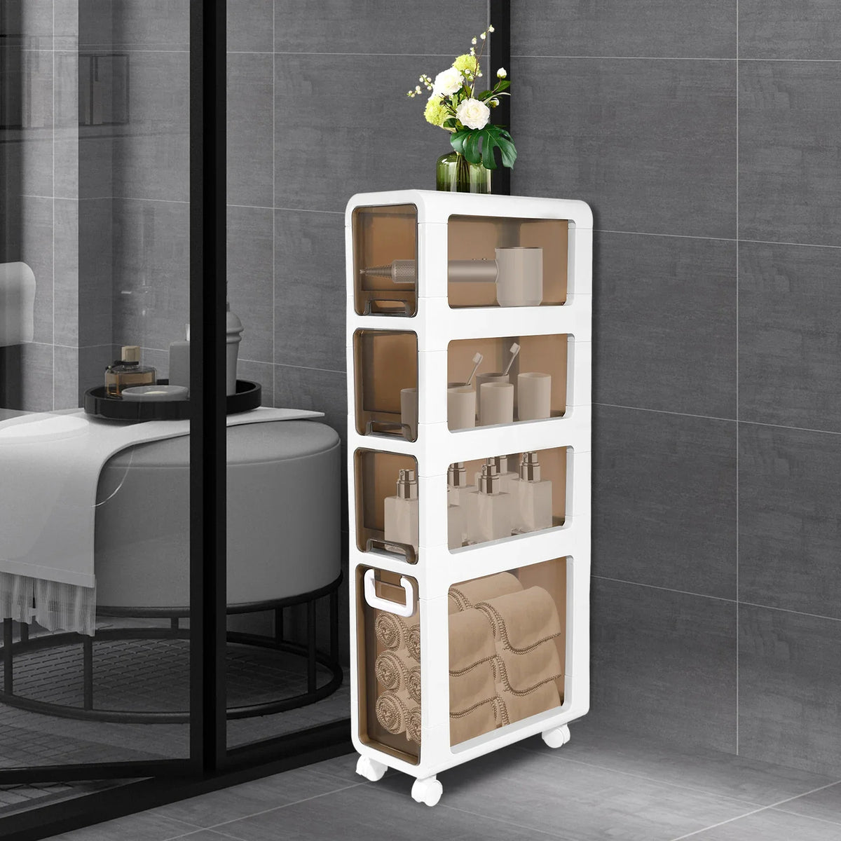 Slim Bathroom Storage Cabinet Narrow Toilet Paper Organizer &amp; Space Saver