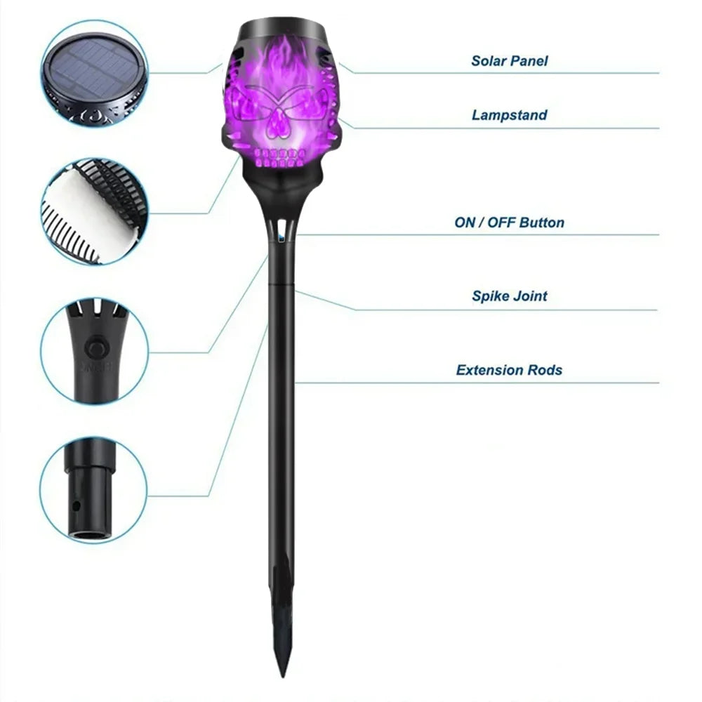 Solar-Powered Skull Flame Torch Lights 4PCS