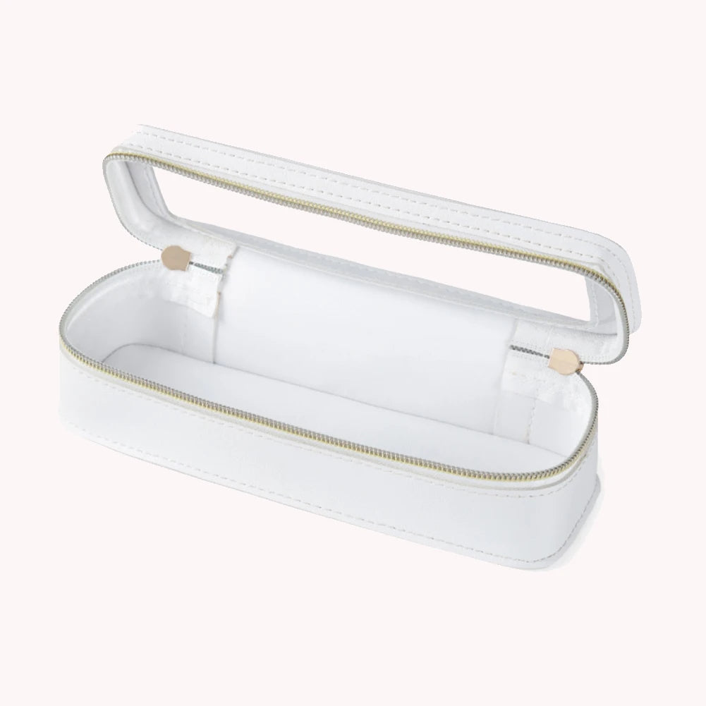 PU Leather Cosmetic Bag Makeup Brush Organizer – Portable Travel Toiletries Bag (White)