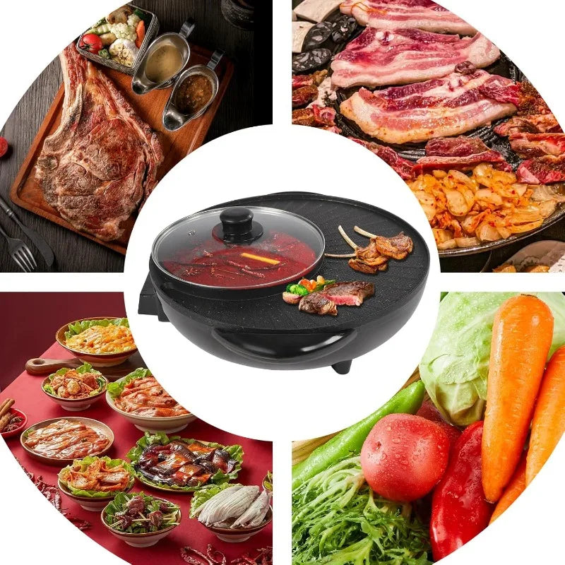Electric Hot Pot Grill with Divider Portable Smokeless Grill