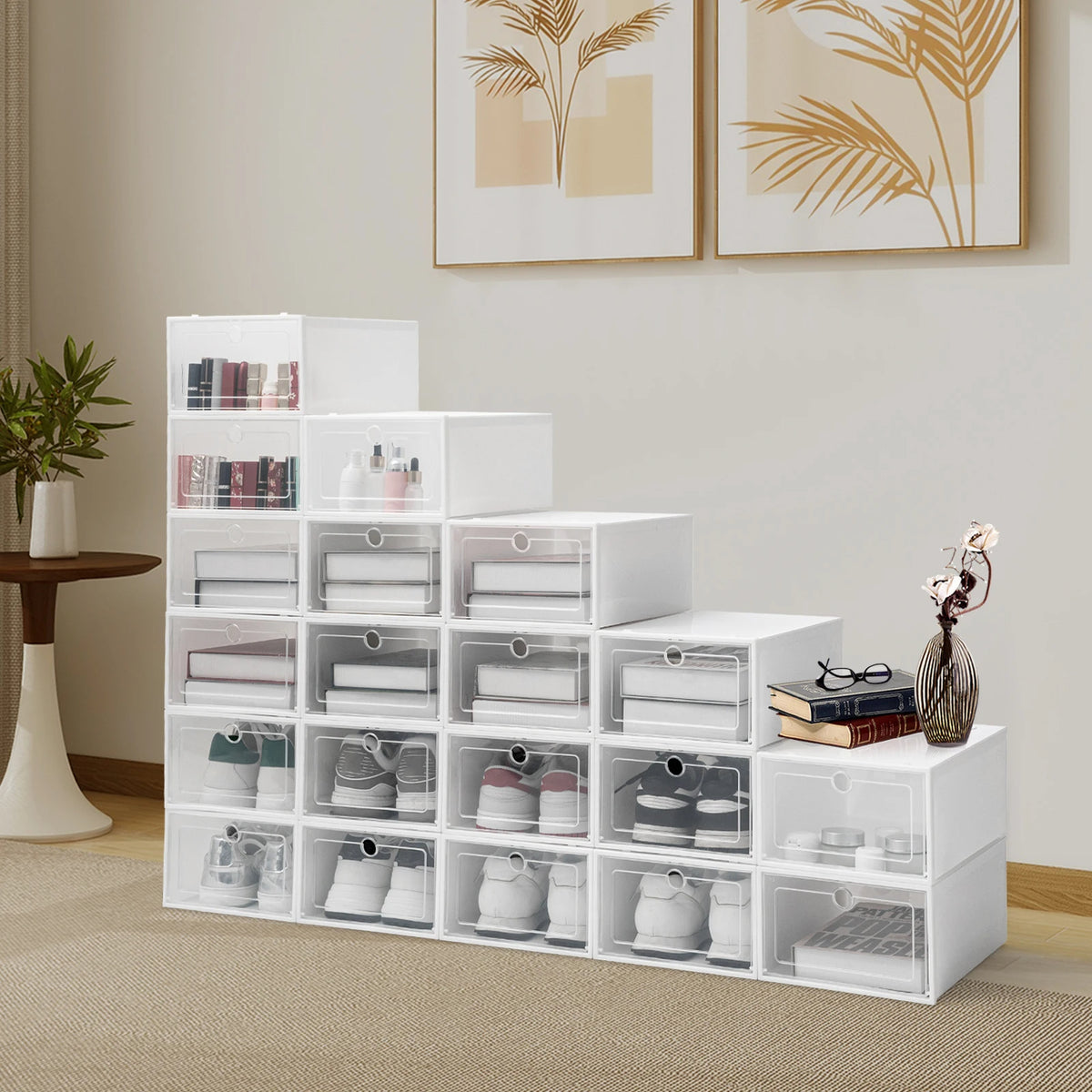 Clear Foldable Shoe Boxes Plastic Storage Organizer, 20 Pack