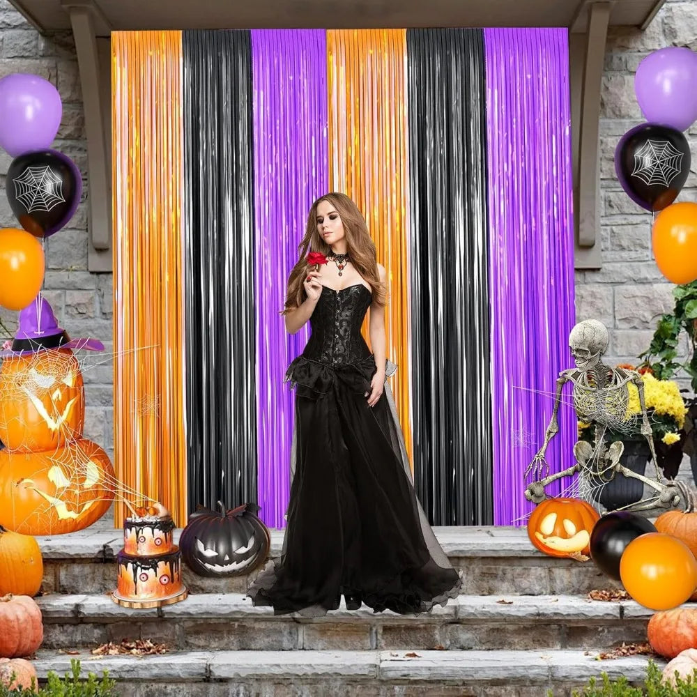 2-Pack Metallic Tinsel Foil Fringe Curtains