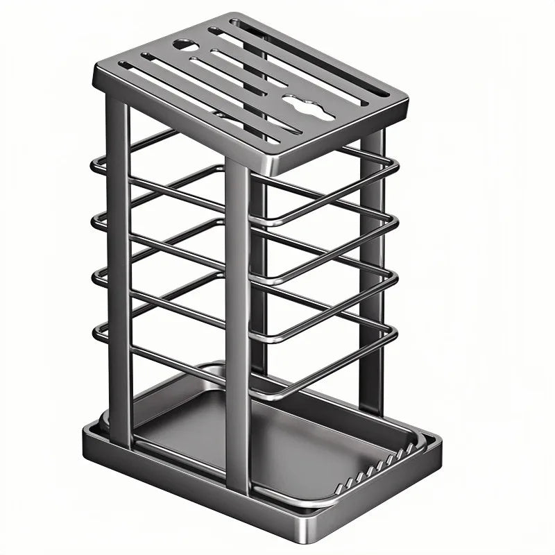 Multifunctional Countertop Kitchen Knife Block and Storage Rack (Grey)