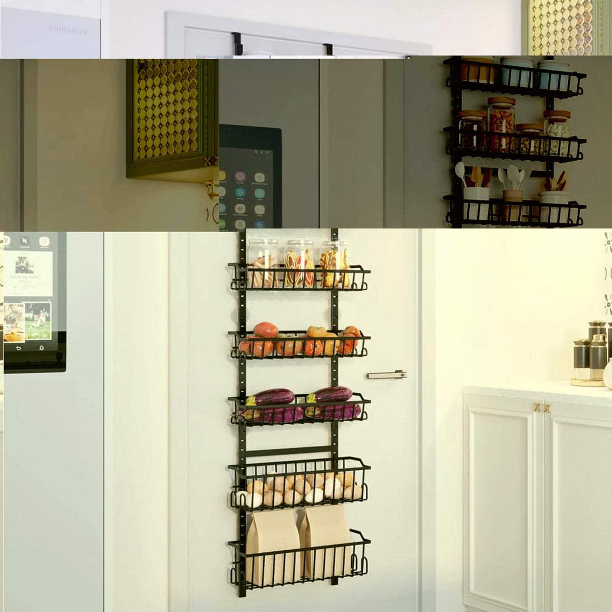 Metal Wall Mount Pantry Organizer 8-Tier Over-the-Door Spice Rack for Cabinets