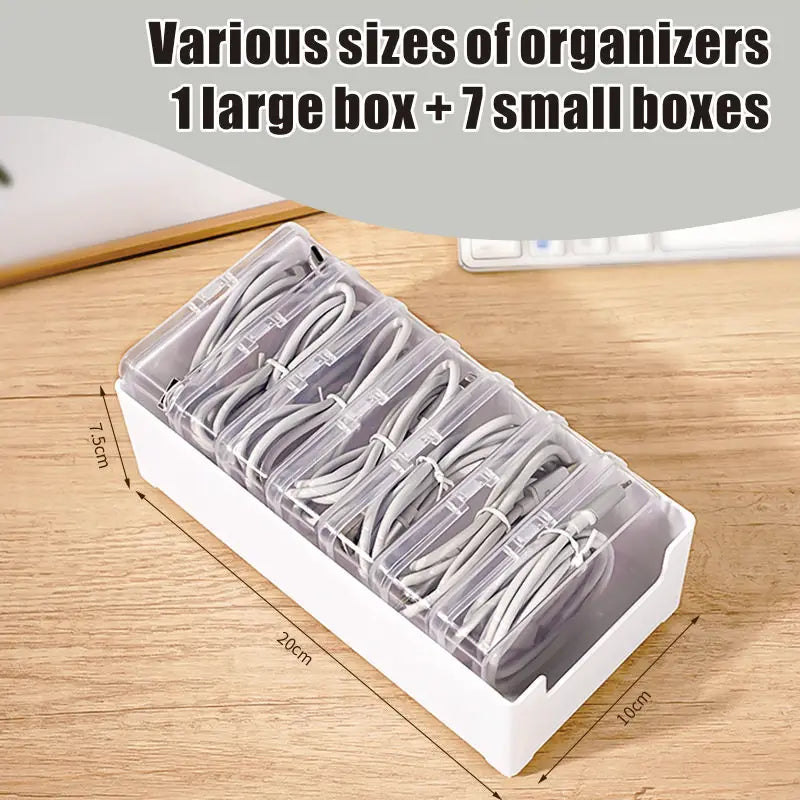 8-Piece Cable Organizer Box Set (7 Small, 1 Large)