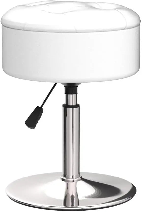 Faux Leather Vanity Chair with Storage Height Adjustable Makeup Stool (Black)