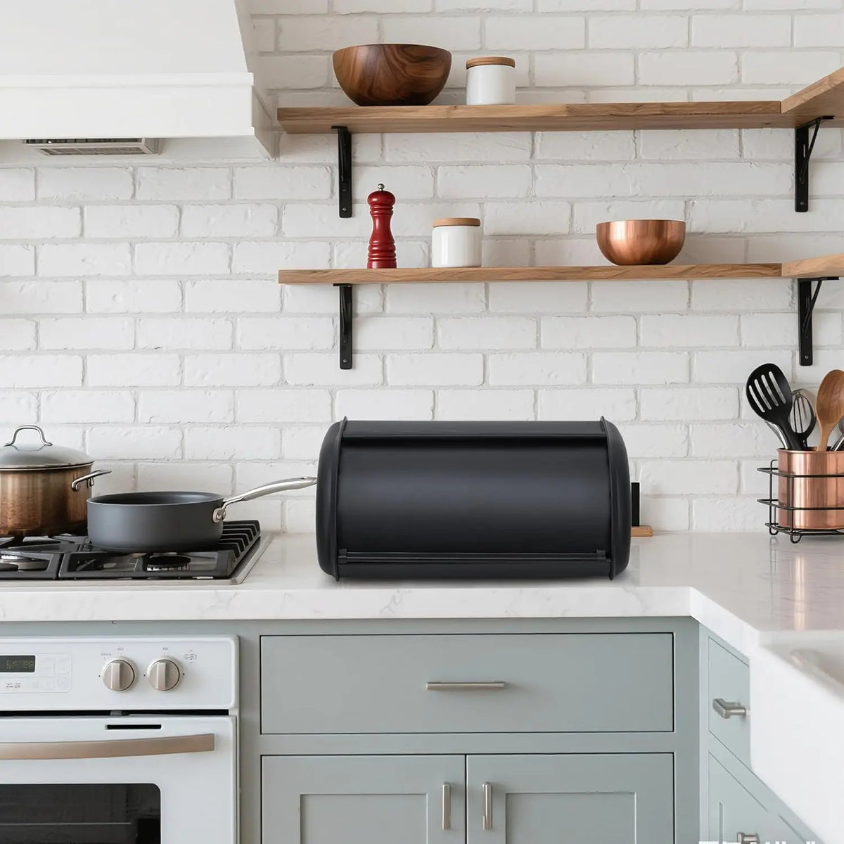 Stainless Steel Bread Box for Kitchen Countertop – Metal Roll-Top Bread Bin &amp; Storage Container