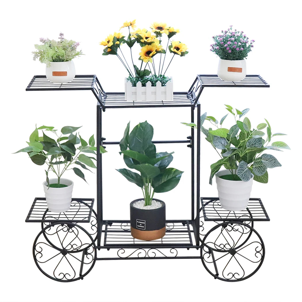 Wrought Iron 6 Tier Garden Cart Plant Stand (Black)
