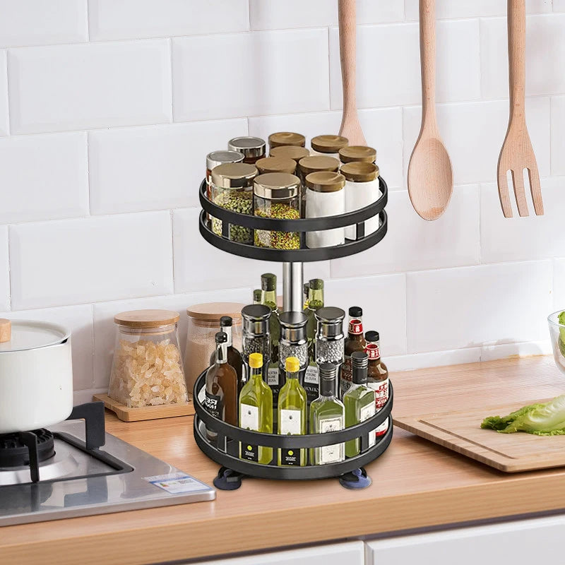 360° Rotation Spice Rack Organizer 2-Layer for Seasonings and Spices