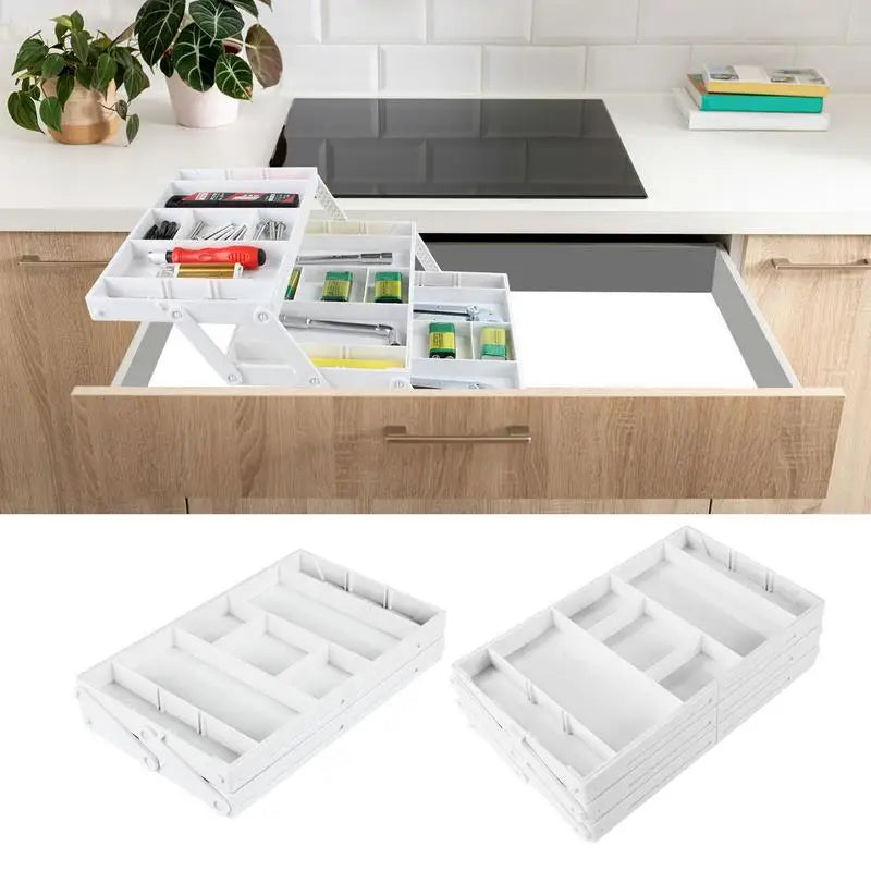2-Layer Foldable Storage Tray – Expandable Drawer Organizer for Jewelry and Small Items