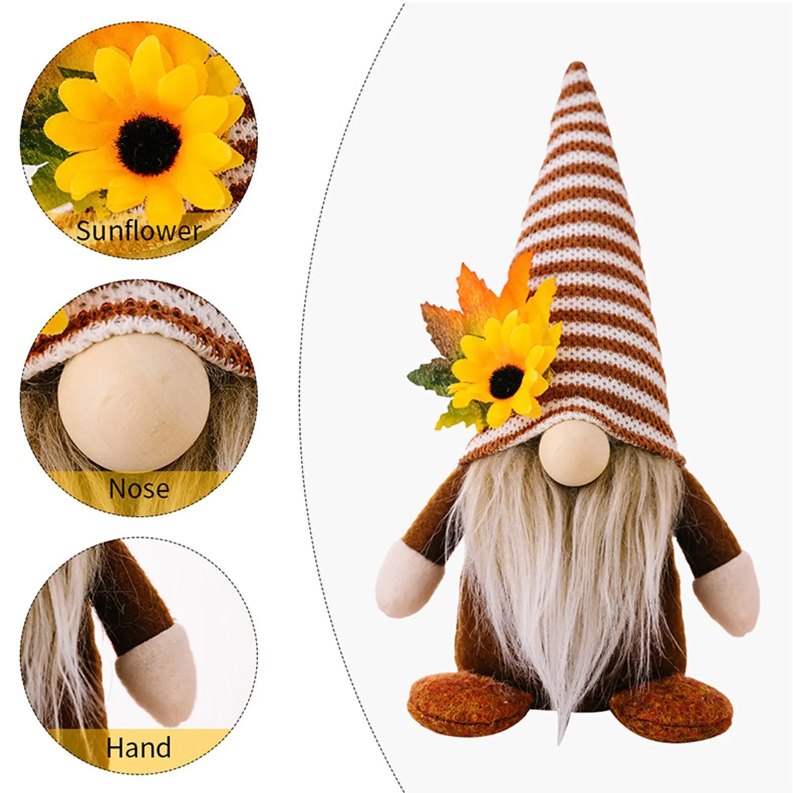 Thanksgiving Fall Gnome Sunflower Maple Doll Ornament, 1 Piece