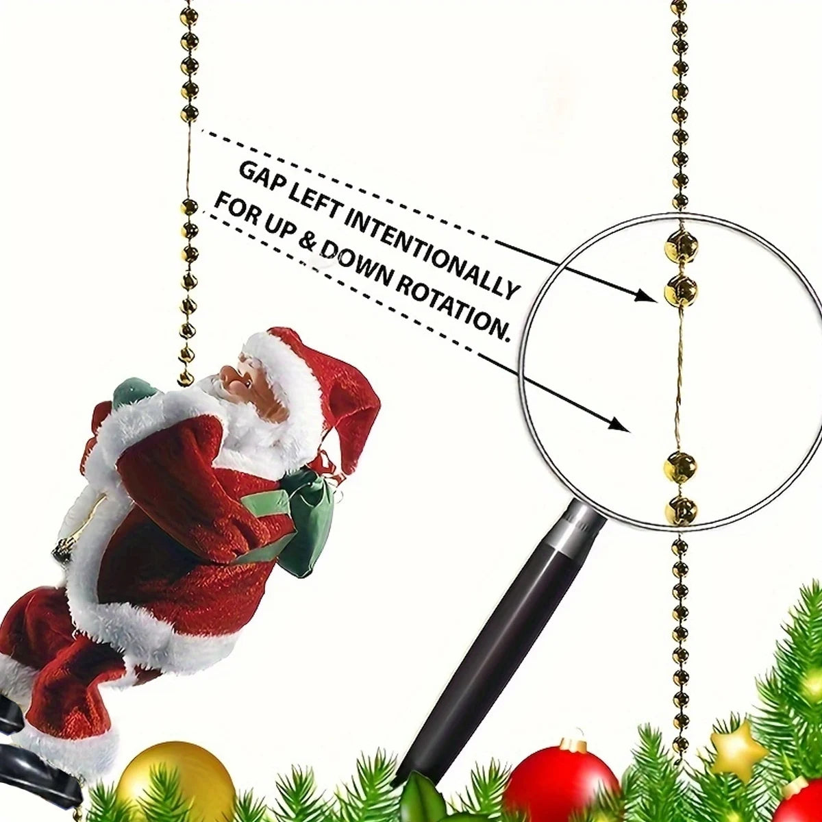 Santa Claus Climbing Rope Decoration Fun Animated Christmas Ornament for Home &amp; Gifts