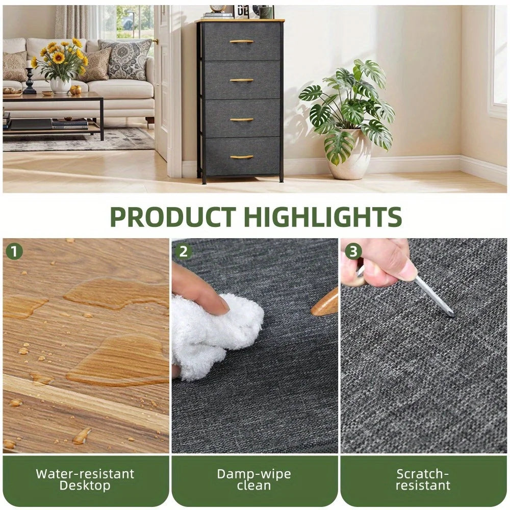 4-Drawer Storage Tower Organizer Cabinet Space-Saving Dresser with Fabric Drawers for Bedroom, Living Room, Hallway Closet