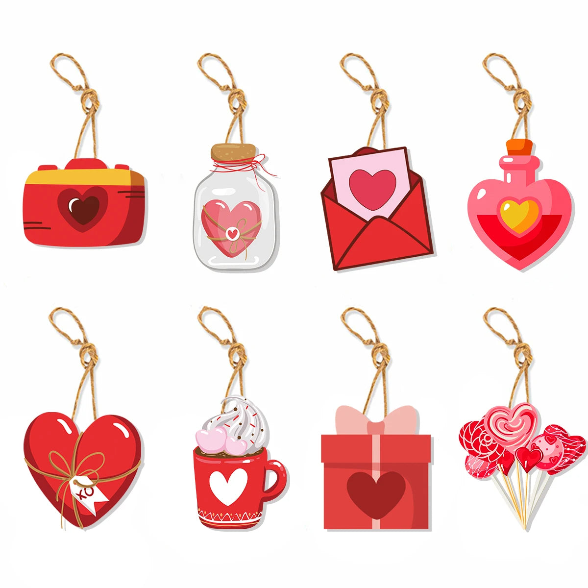 8pcs Valentines Day Hanging Heart Gnome Paper Cutouts for Decoration