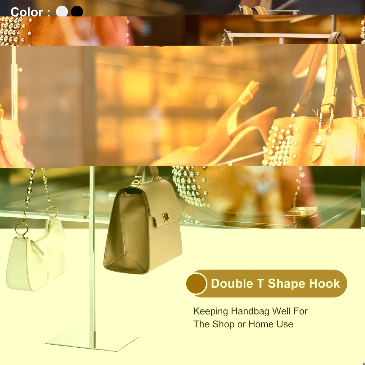 Adjustable T-Shaped Metal Purse Display Stand (White)