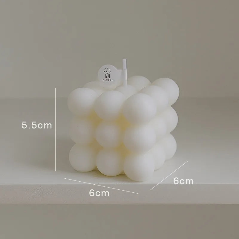 Bubble Cube Candle Handmade Scented Candle Aromatherapy Soy Wax Candle (White)