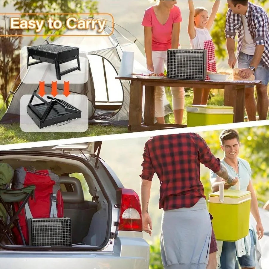Portable Folding Charcoal BBQ Grill – Stainless Steel Tabletop Smoker