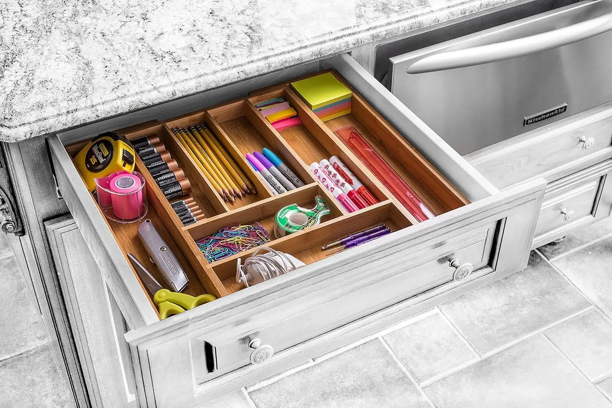Expandable Bamboo Drawer Organizer for Kitchen Utensils
