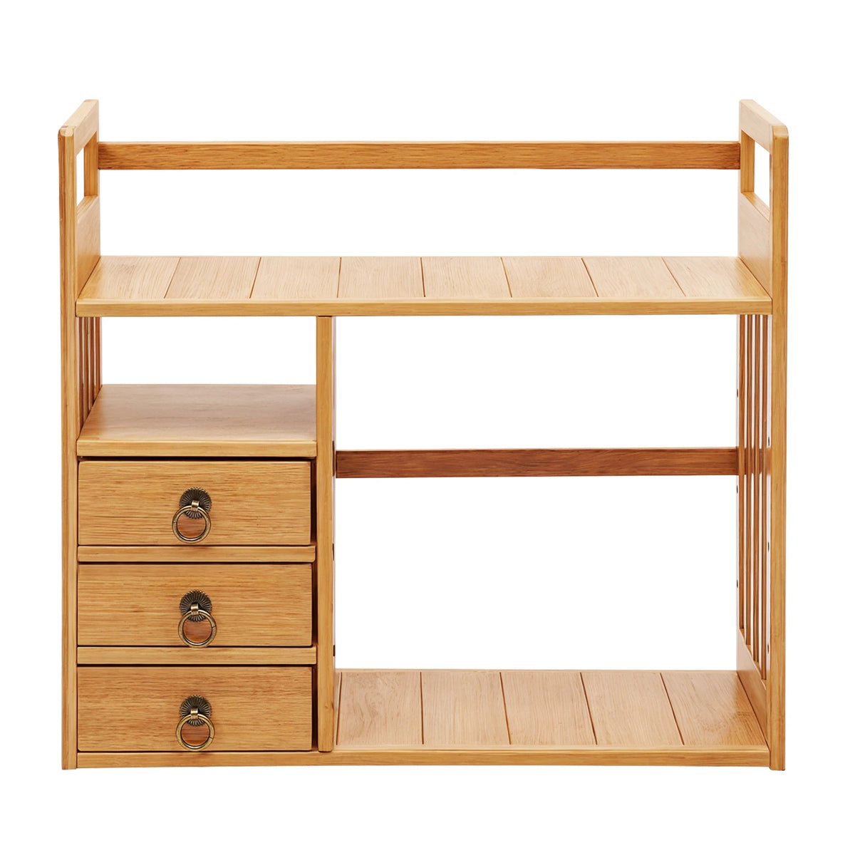 Bamboo Desktop Bookshelf with 3 Drawers for Office or Bedroom