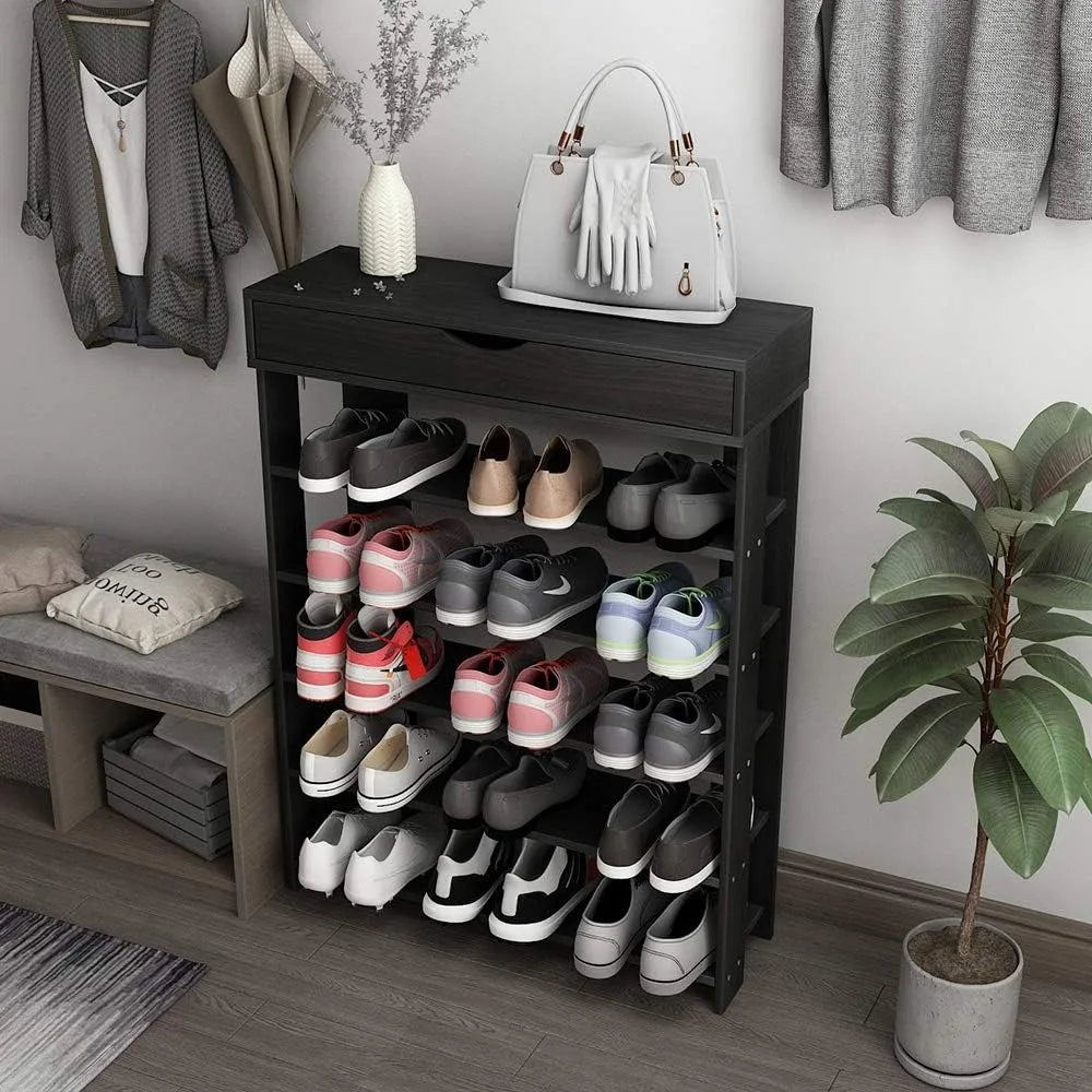 5 Tier Shoe Rack Wooden Storage Cabinet for Entryway (Black)