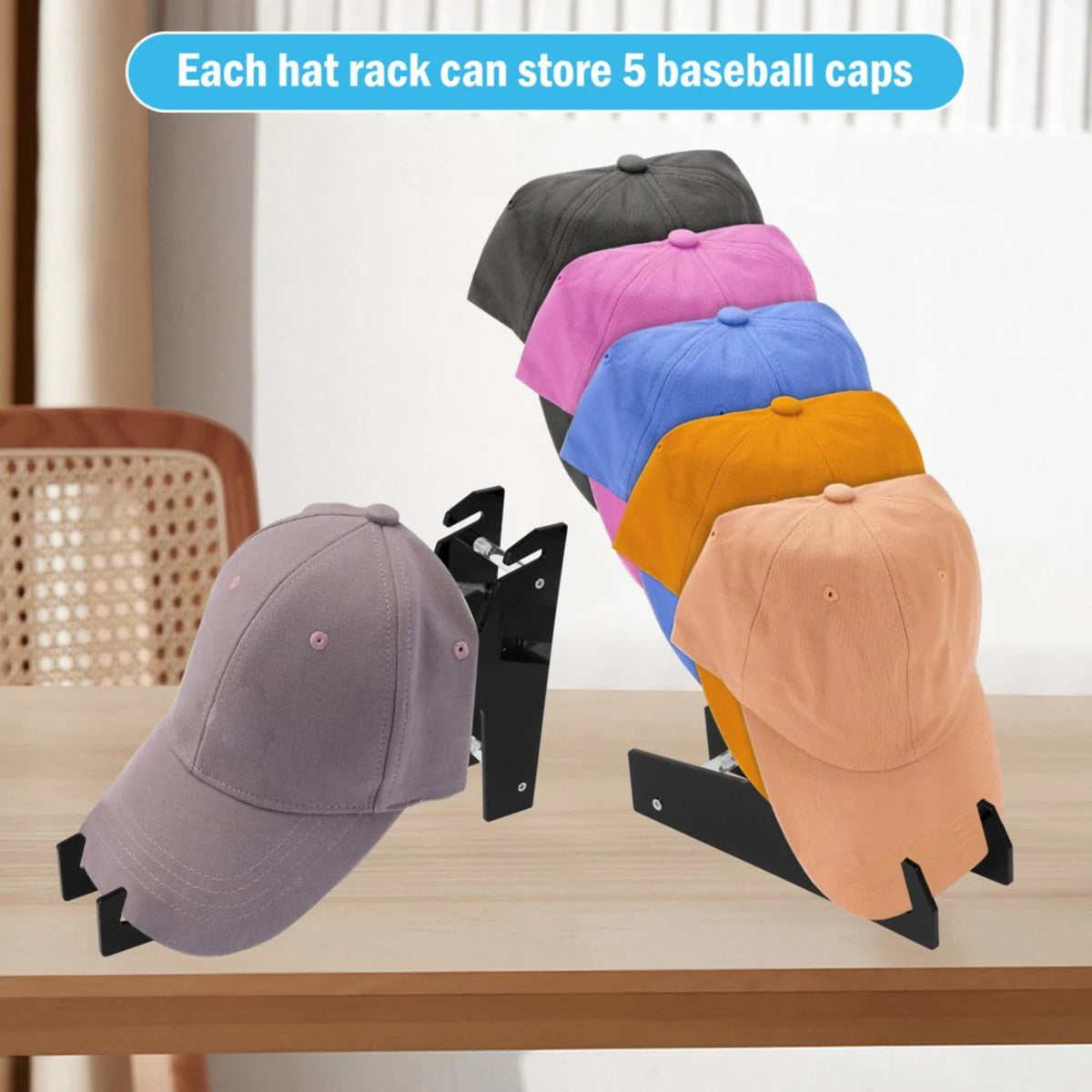 Hat Rack Stand Baseball Cap Organizer 2-Pack for Closet Door Bedroom