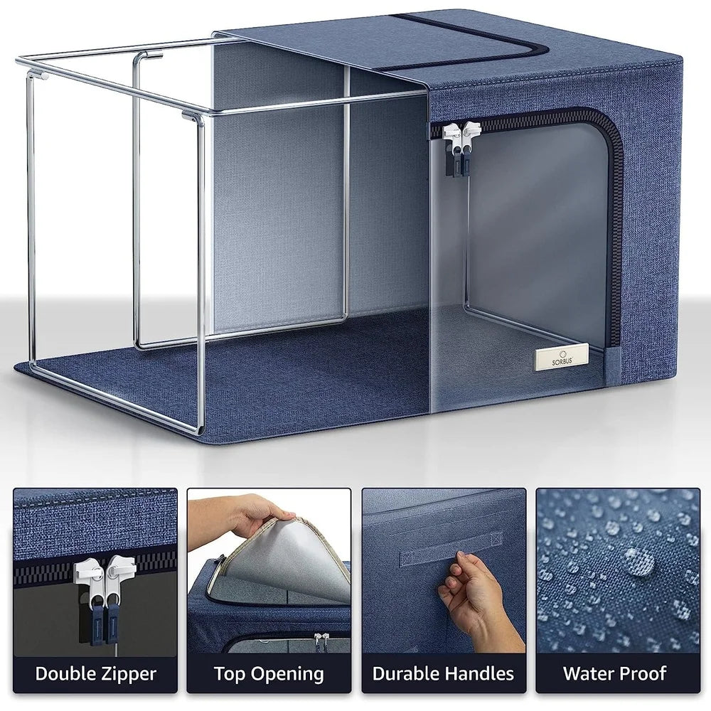 Stackable Foldable Storage Bins with Internal Metal Frame