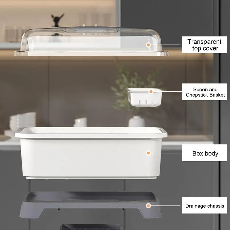 Countertop Dish Drying Box with Lid  Kitchen Organizer (Gray)