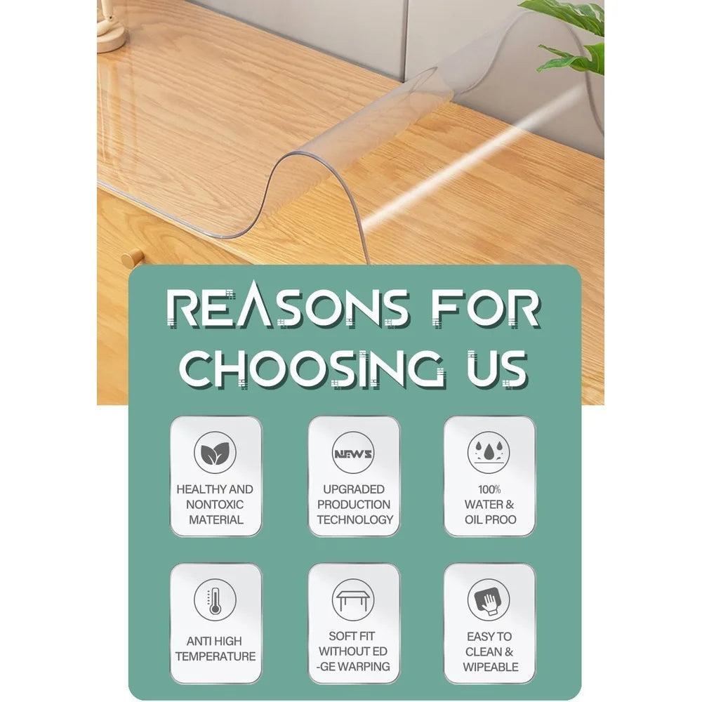 Clear Table Protector Mat 1.5mm Thick PVC Desk Pad Waterproof Tablecloth