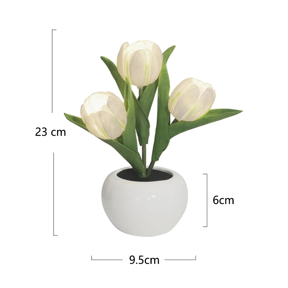 LED Tulip Night Light Realistic Artificial Flower Table Lamp for Home Decor (White)