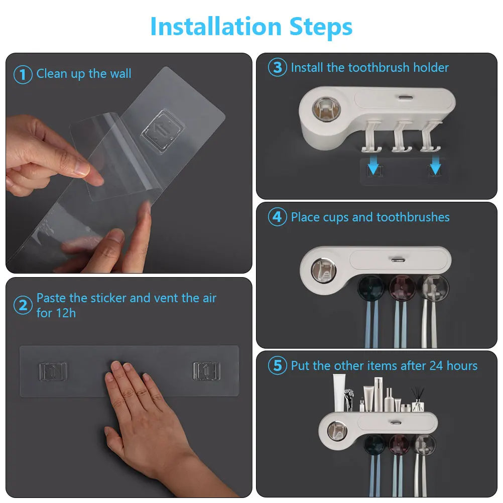 Toothbrush Holder Wall Mount Space-Saving with Dispenser &amp; Cups
