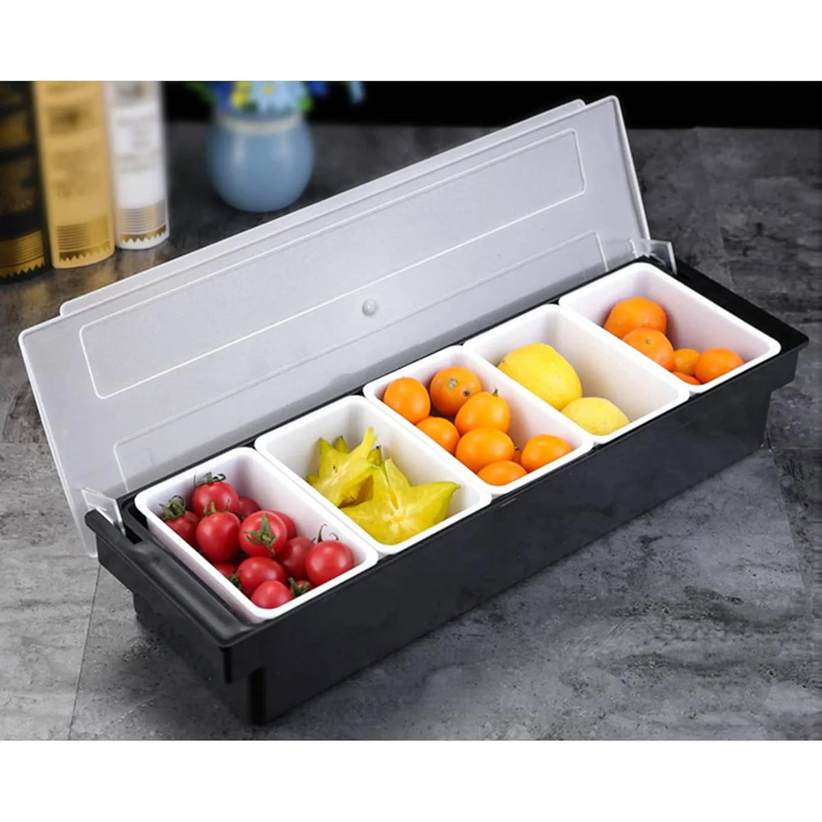 Portable Chilled Condiment Server 5-Compartment Food Salad Bar Tray