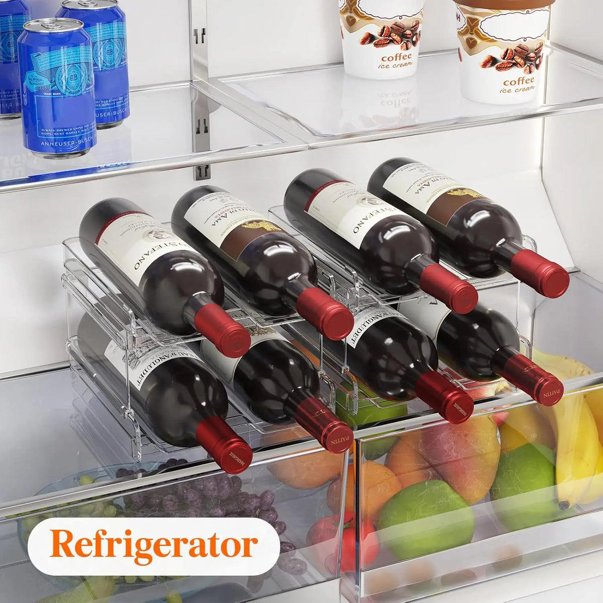 Plastic Stackable Wine Rack for Refrigerator – Clear Water Bottle Organizer