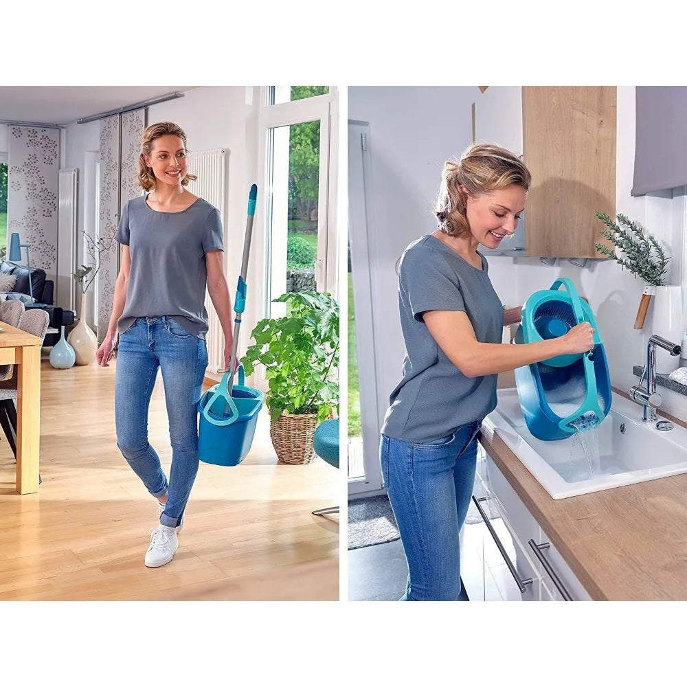 Spin Mop and Bucket Set with Wheels Easy Wring Floor Cleaning System