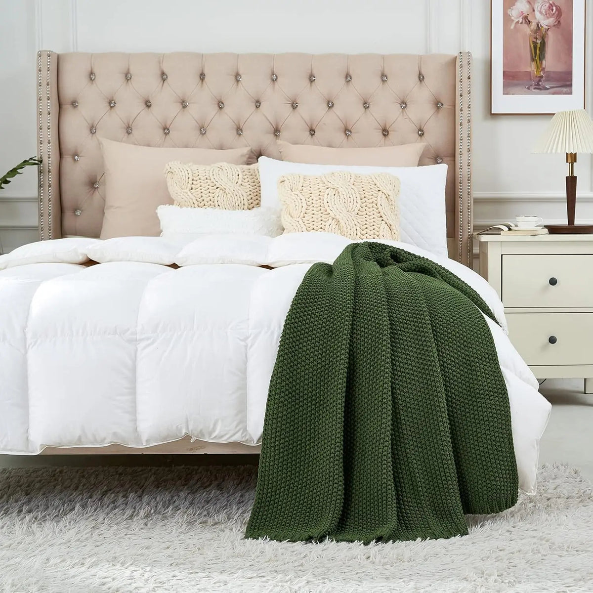Luxury Organic Cotton Knitted Blanket (Olive Green)