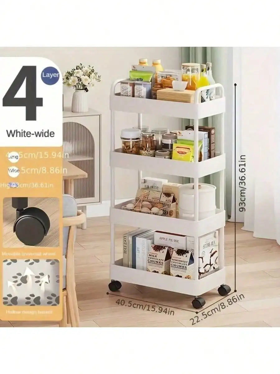 3-Tier Durable Rolling Storage Cart Multi-Purpose Utility Organizer (White)