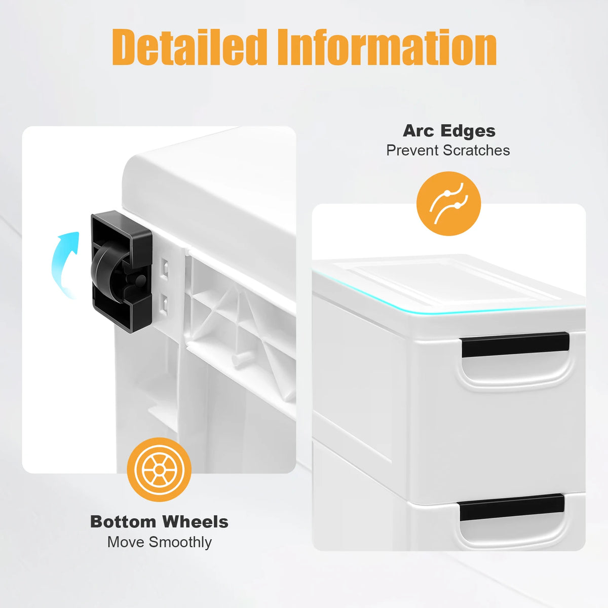 Plastic Storage Drawer Cabinet 5-Layer with Wheels (White)