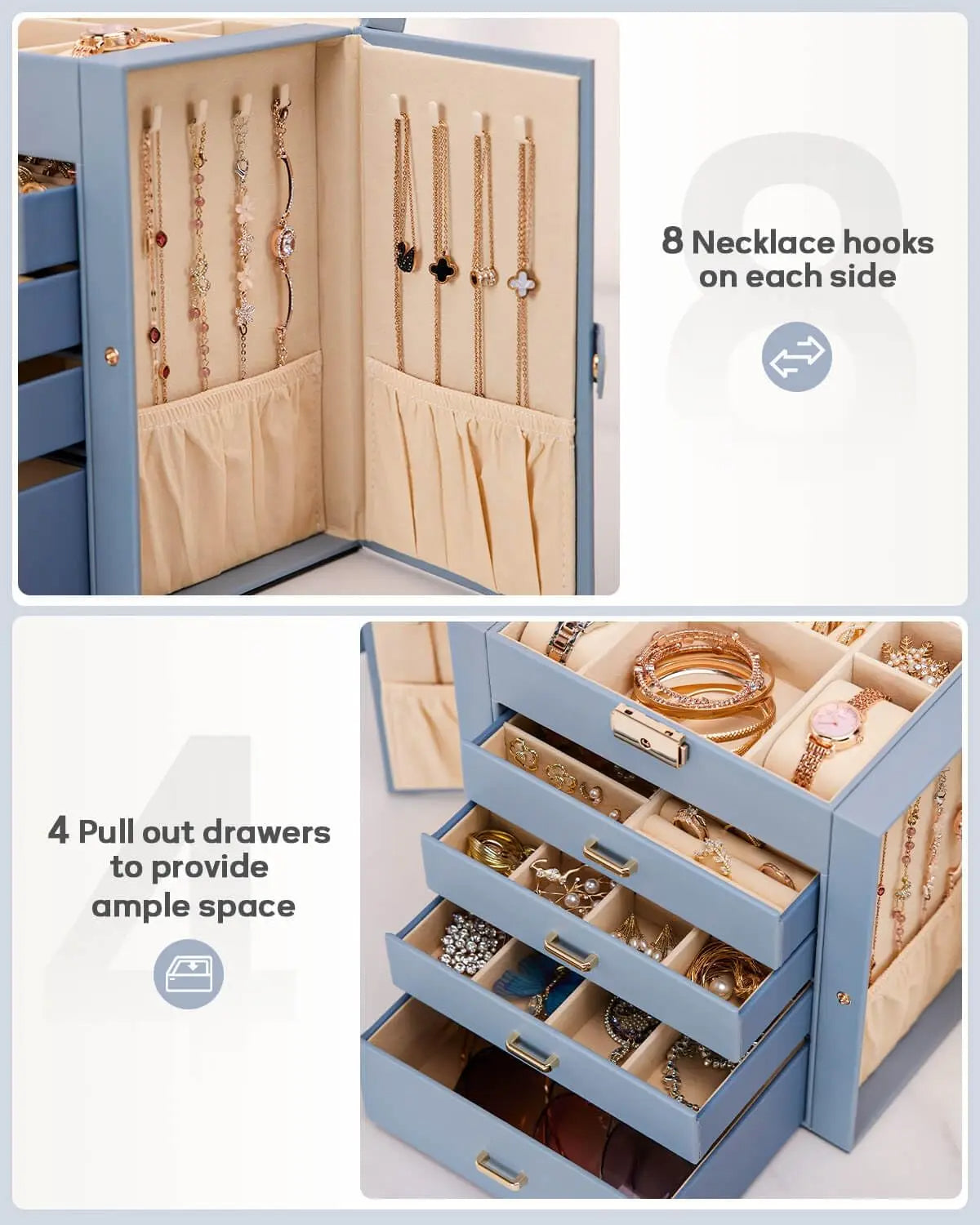 Lockable Synthetic Leather Jewelry Storage Box