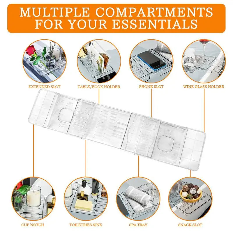 Clear Bathtub Tray Anti-Tipping Multifunctional Organizer for Tablets