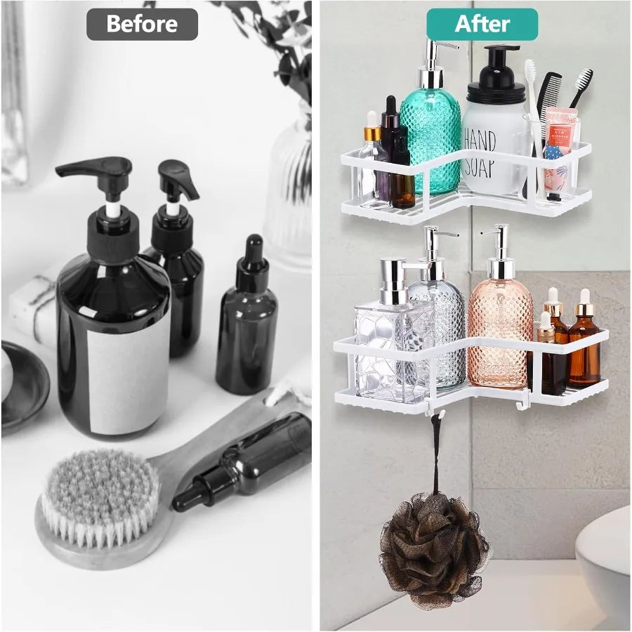Corner Shower Caddy Space-Saving 2PCS Rustproof Adhesive Wall Shelf