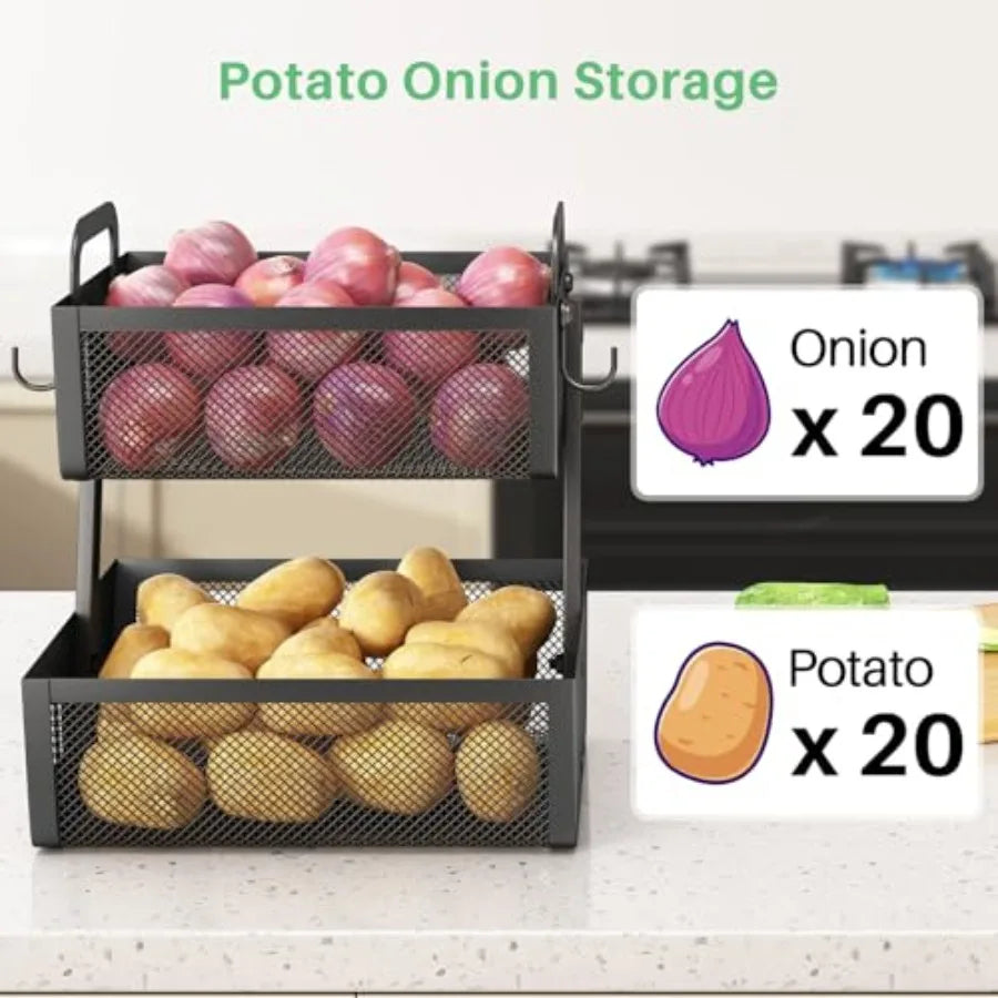 Kitchen Counter Fruit Stand with Fruit Hanger for Vegetables, Bread &amp; Snacks