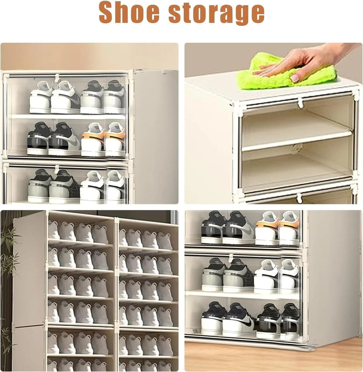 Hard Plastic Folding Stackable Shoe Box Organizer (4 Tiers)