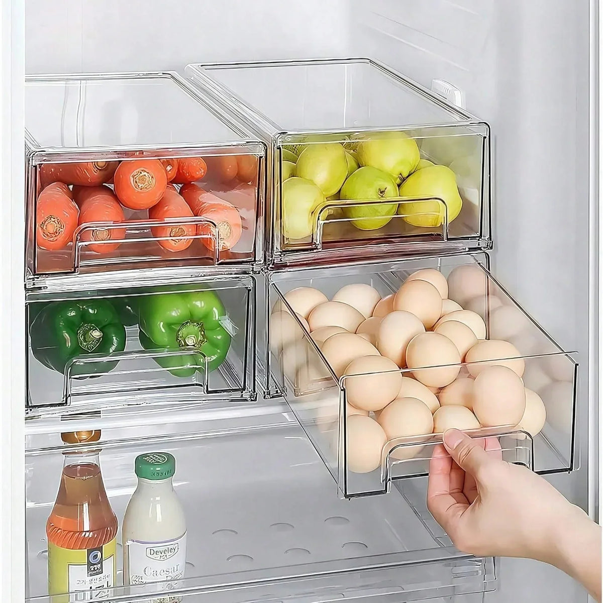 Clear Fridge Drawers Pull-Out Stackable Refrigerator Organizer 2-Pack