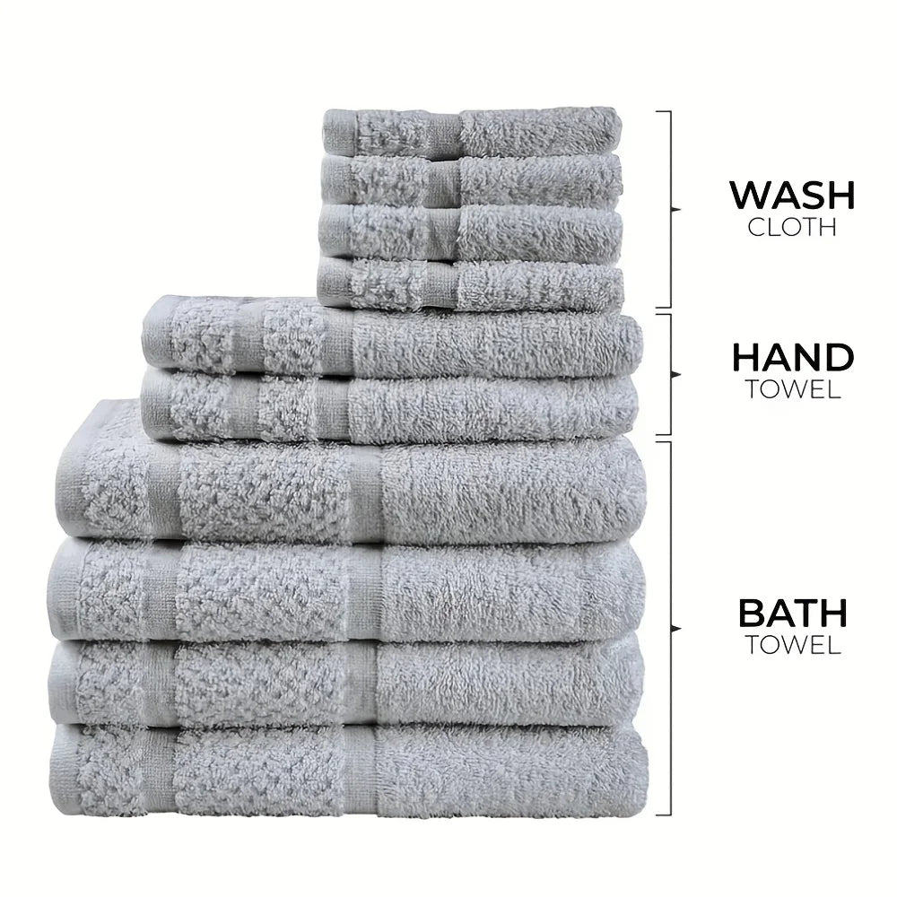 Premium Cotton Towel Set 10-Piece  Washcloth Bundle (Gray)