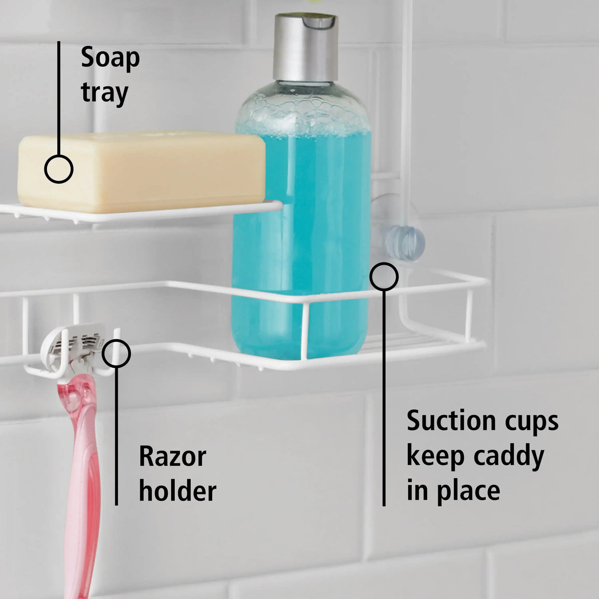 Hanging Shower Basket 2-Tier Caddy with Soap Dish for Bathroom Storage