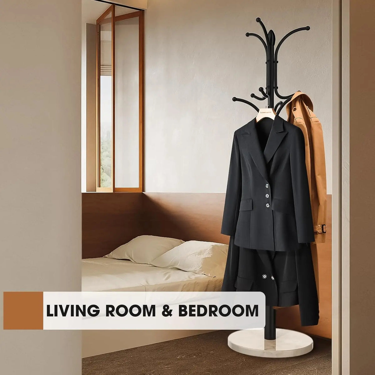 12-Hook Coat Rack Stand with Umbrella Holder Easy Assembly