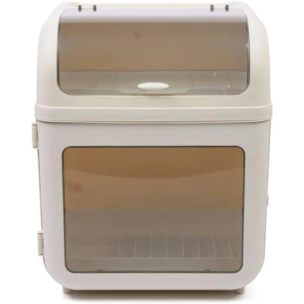 2-Tier Dish Drying Rack with Dust-Proof Lid Fully Enclosed Tableware Organizer