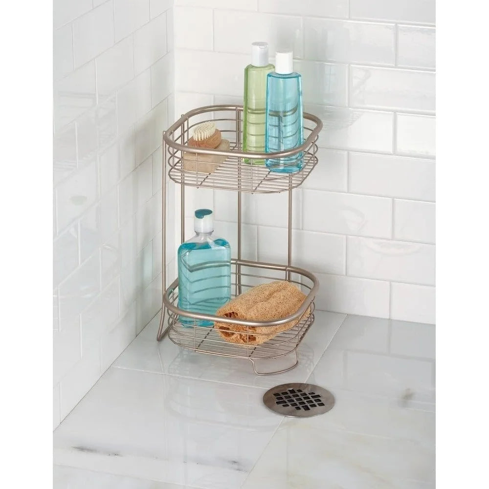 2-Tier Metal Wire Corner Shower Caddy Bathroom Storage Organizer Basket