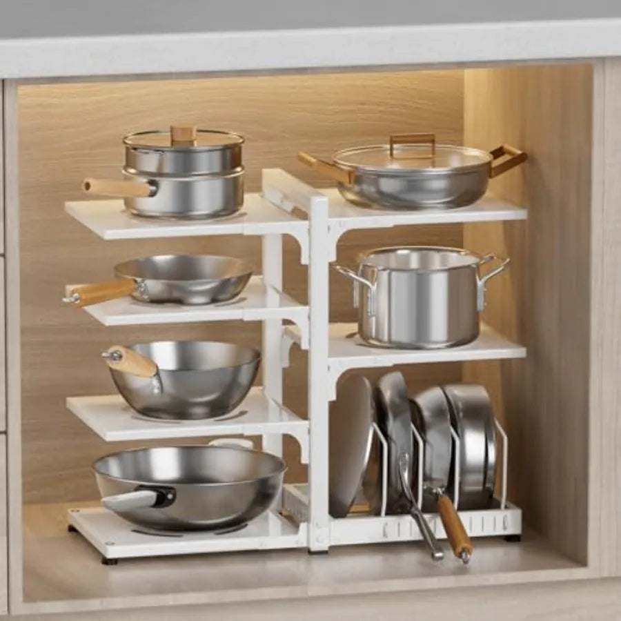 Heavy Duty 7-Tier Adjustable Pots and Pans Organizer Rack